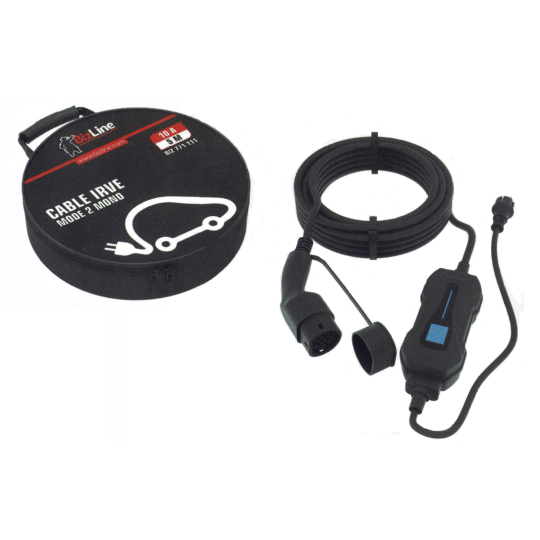bizline-771111-cable-de-recharge-mode-2-23-kw BIZLINE - Câble de charge IRVE monophasé avec boitier 10A - 5 mètres mode 2 noir avec sac – Image 2